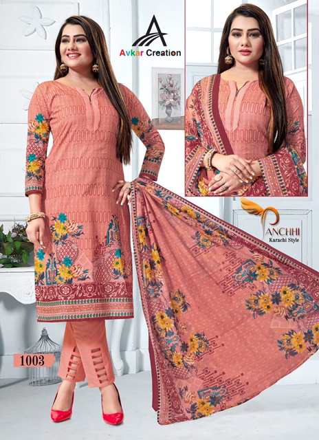 Avkar Panchi Fancy Casual Wear Karachi Cotton printed Style Cotton Dress Material